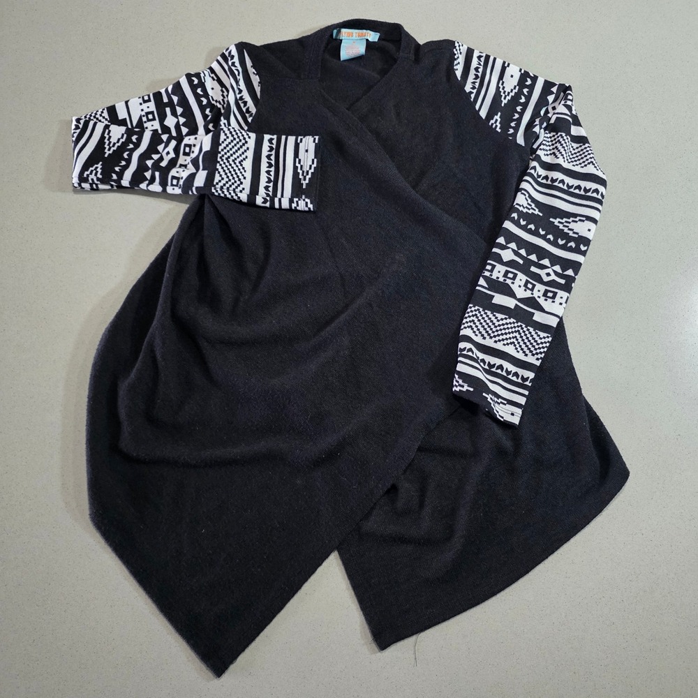 Flying Tomato Black Tribal Print Sleeve Open Front Cardigan IJ8494 Medium